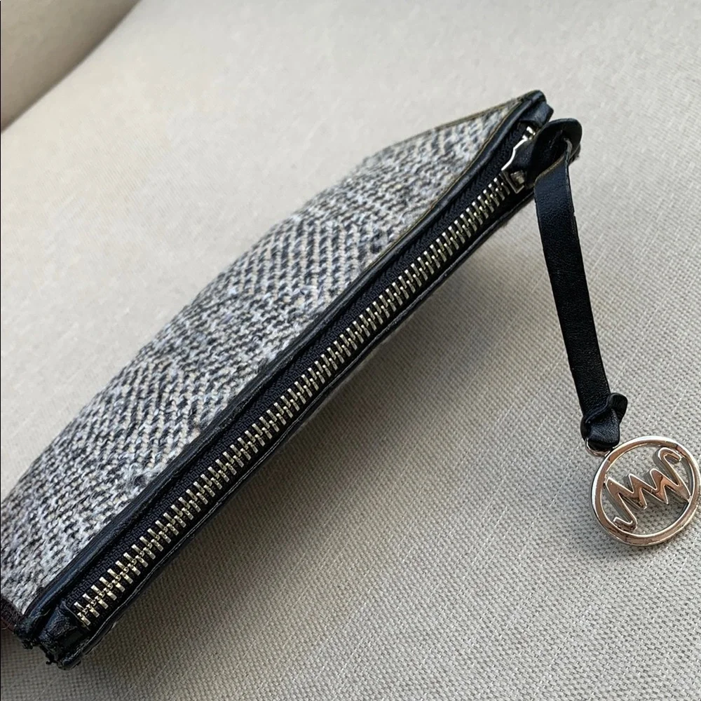 MONSAC Black and Tan Clutch Leather Trim Zip Top Vintage